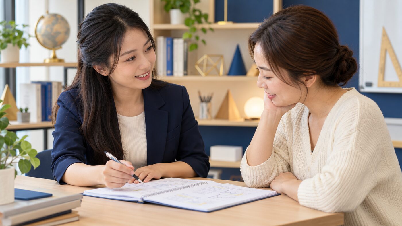 Giáo viên trao đổi với phụ huynh về tiến độ học Toán